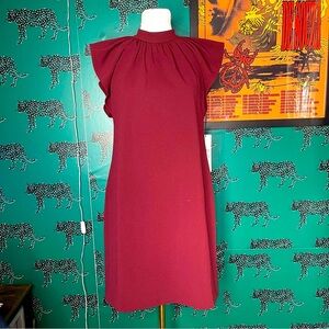 NWT Calvin Klein Burgundy Mock Neck A Line Dress Size 6p